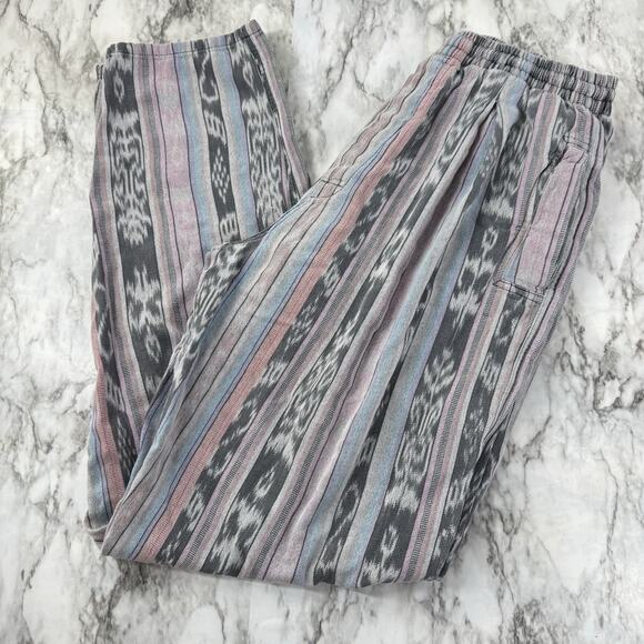 Vintage 90s Small Aztec Cotton Woven Taper Leg Parachute Pants Casual Lounge - Picture 1 of 12